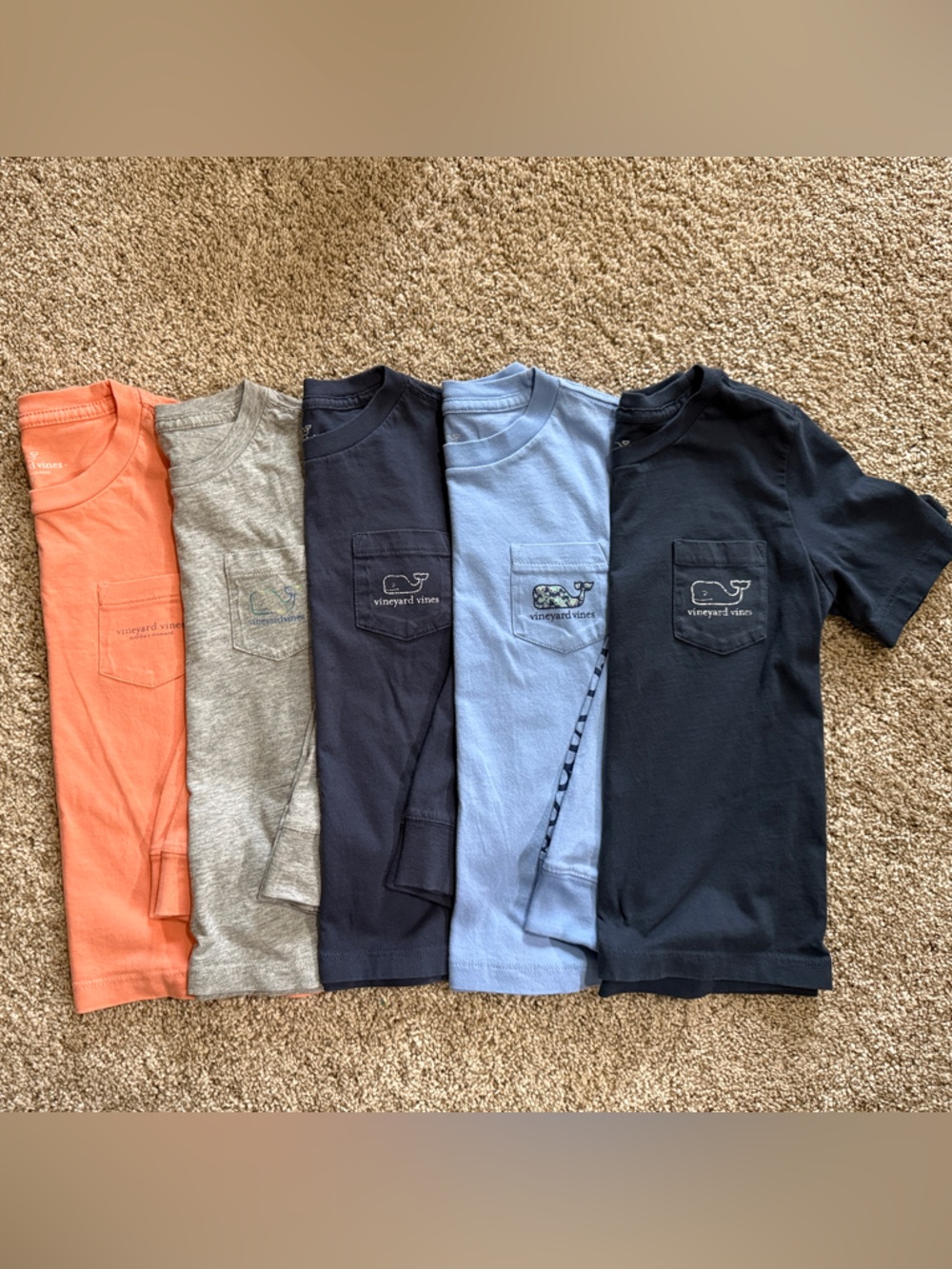 4T Vineyard Vines Kid’s Pocket Tee Set - Coral, Gray, (2)Navy & Light Blue